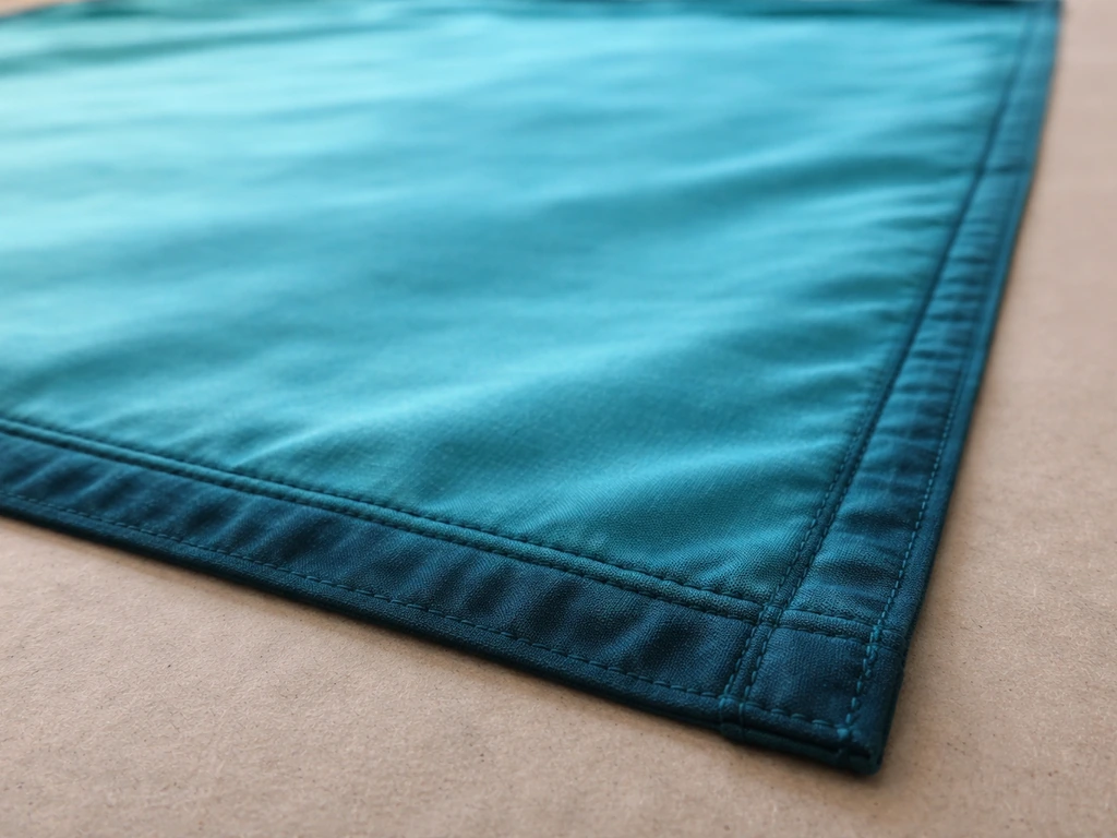 Close-up of dyed fabric where seams and hems are darker than the evenly colored center canopy.